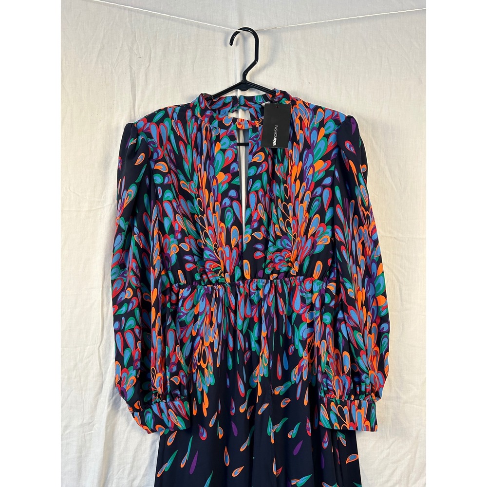 NWT Fashion Nova Wings Of A Feather Maxi Dress Multi Abstract Print XL #2272 - Picture 2 of 13